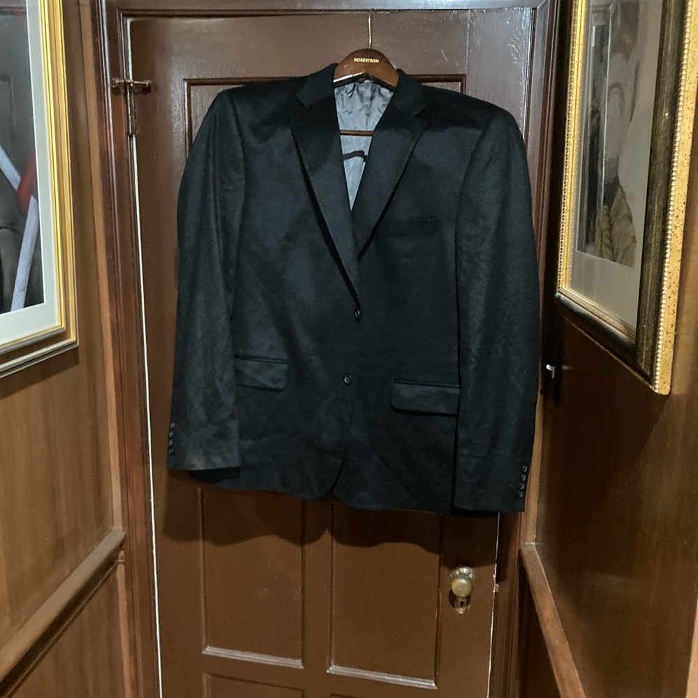 Black hundred percent cashmere double vented sports coat